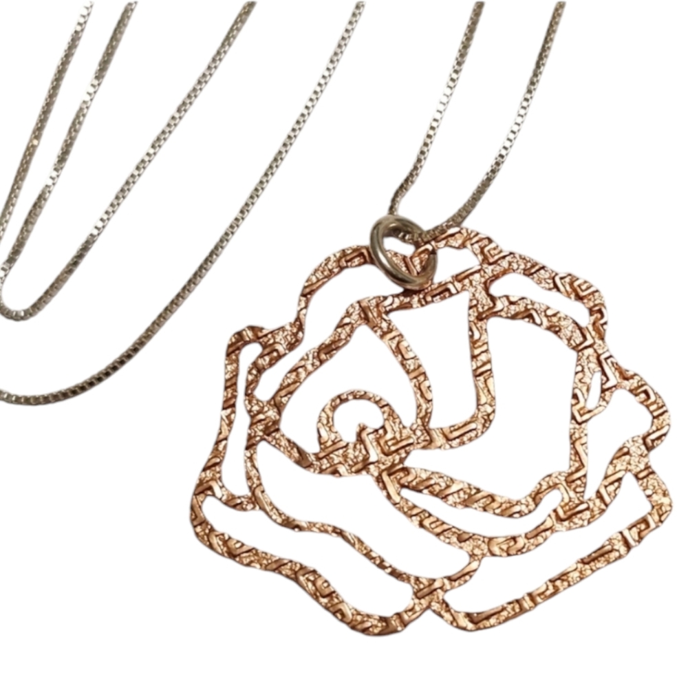 ROSE Gold Over Sterling Silver Pendant ; Chain Necklace 18" - Picture 8 of 9
